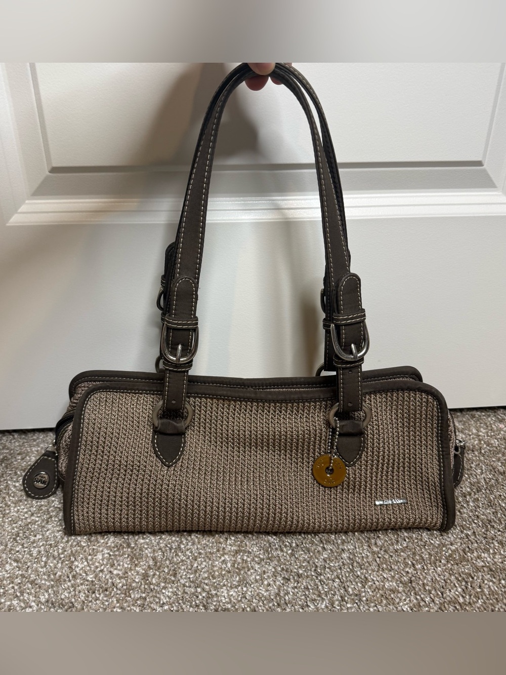 The Sak Brown Woven Handbag with Leather Accents